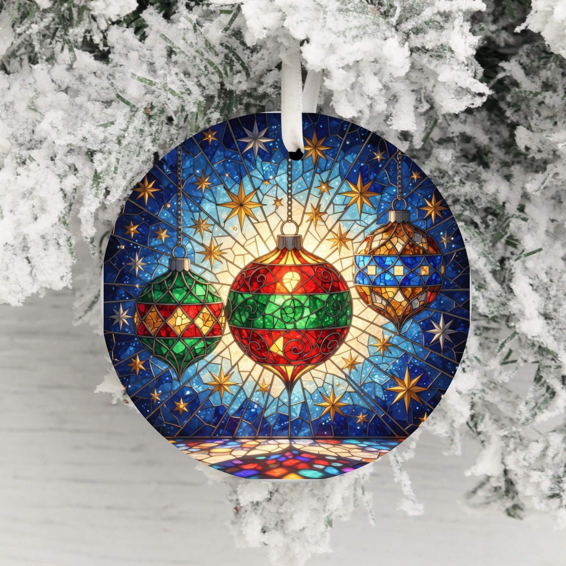Stained Glass Design with Baubles Christmas Ornament product