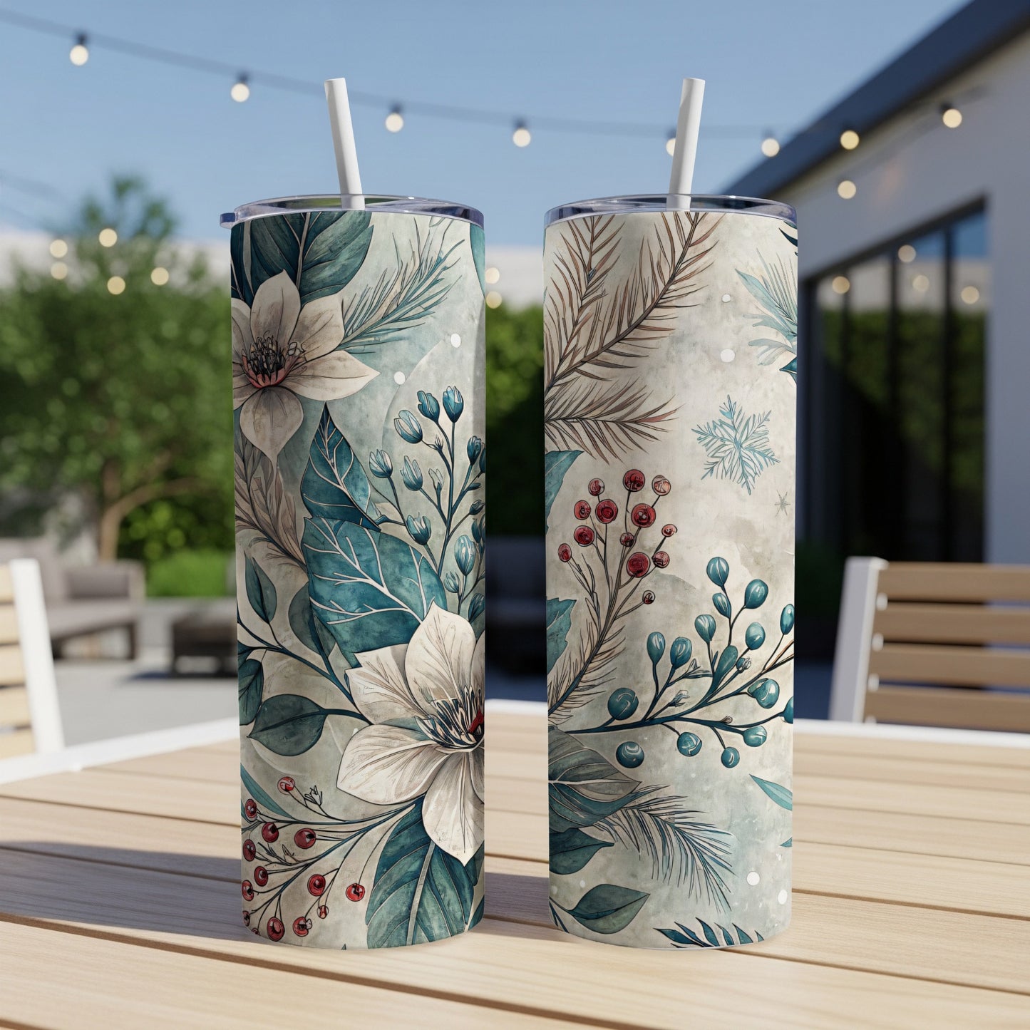 Floral and Berries Design Insulated Tumbler Cup