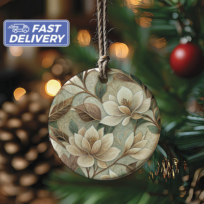 Elegant Floral-themed Round Christmas Tree Ornament