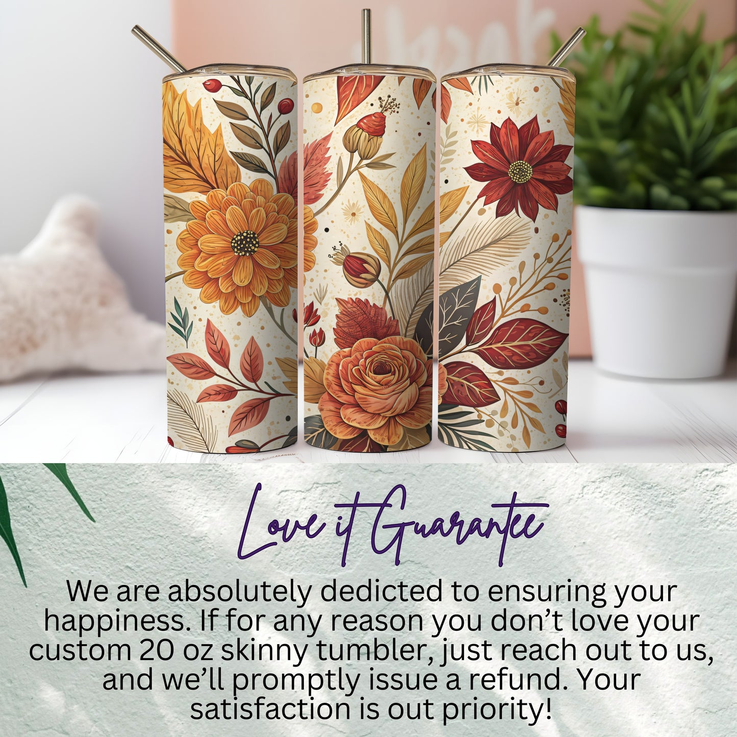 Elegant Floral Custom 20 oz Skinny Tumbler