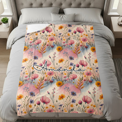 Personalized Floral Design Comforter with Name Amanda