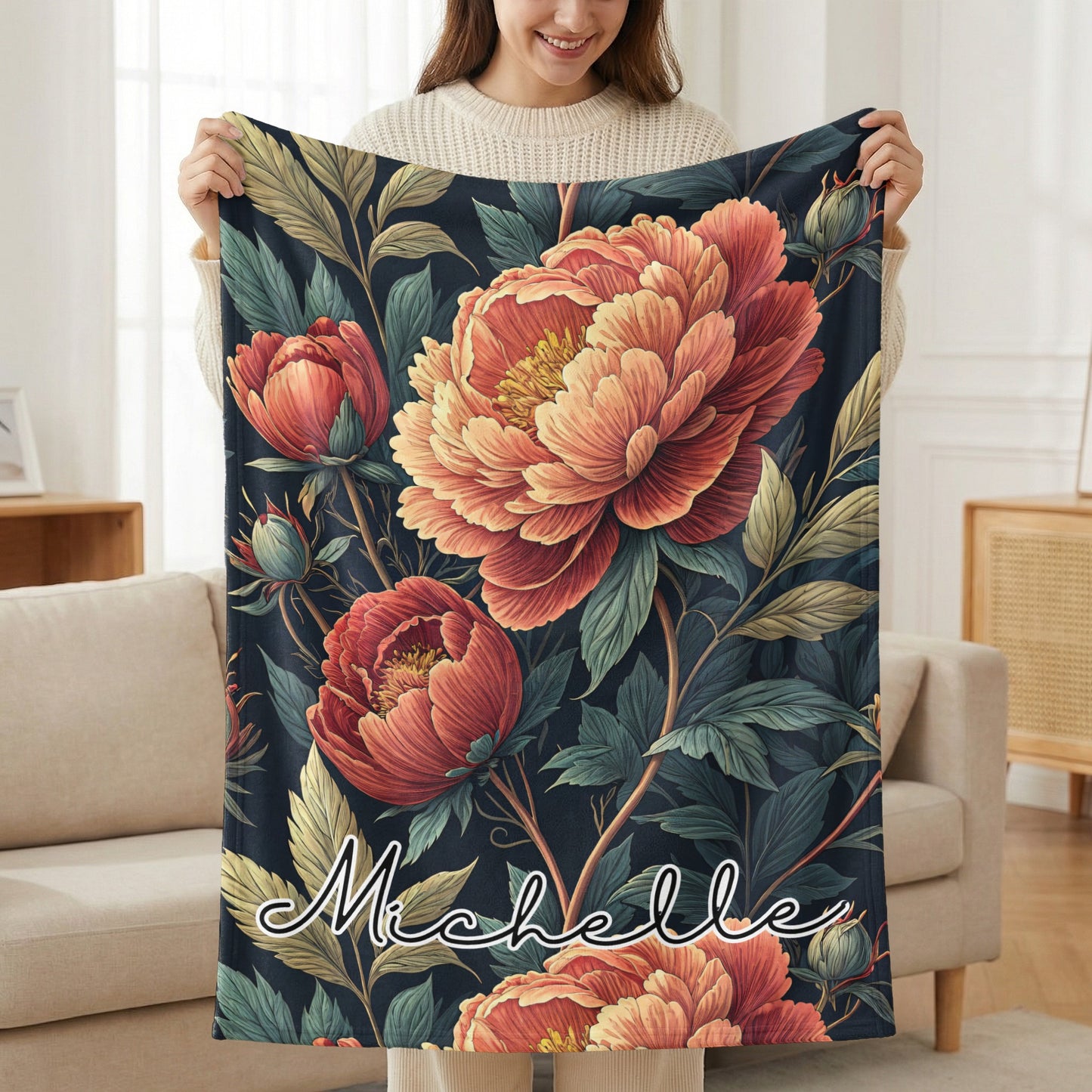 Floral Custom Name Pattern Beautiful Flower Design Custom Blanket - Walk Greener