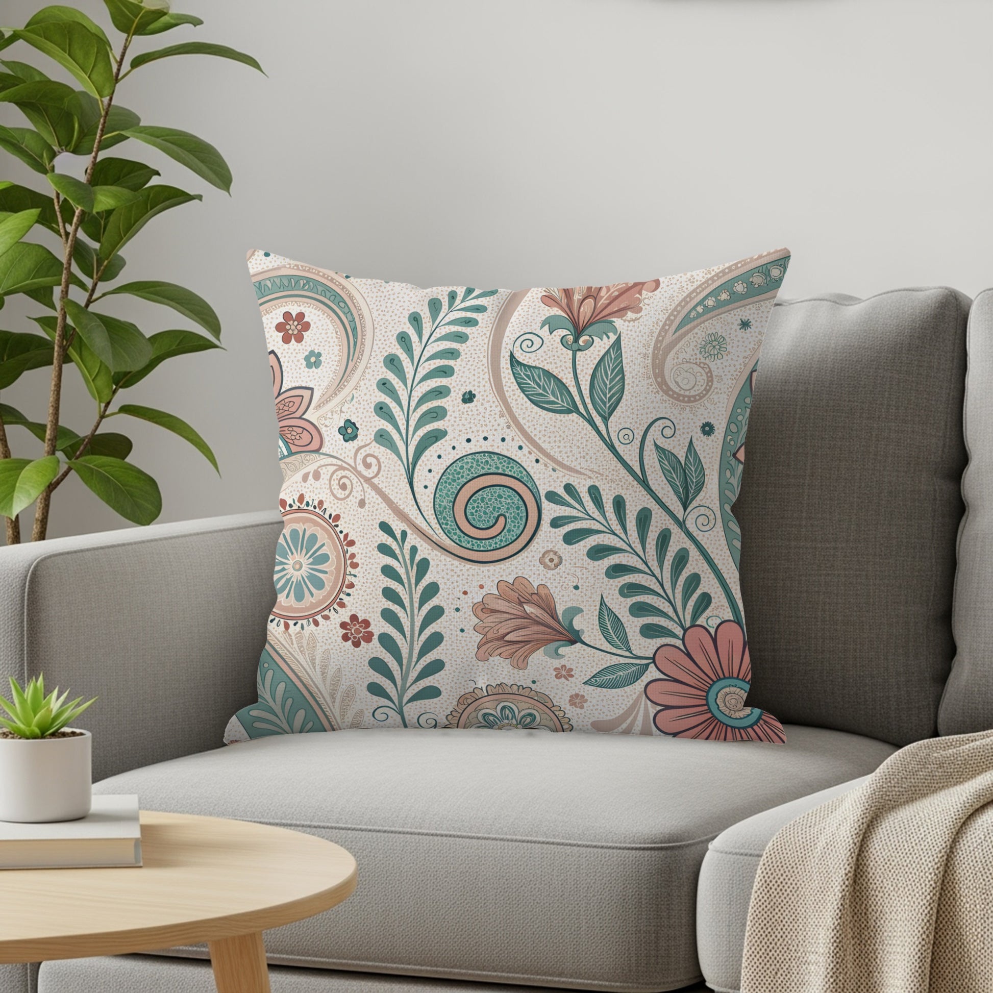 Floral and Paisley Patterned Decorative Throw Pillow