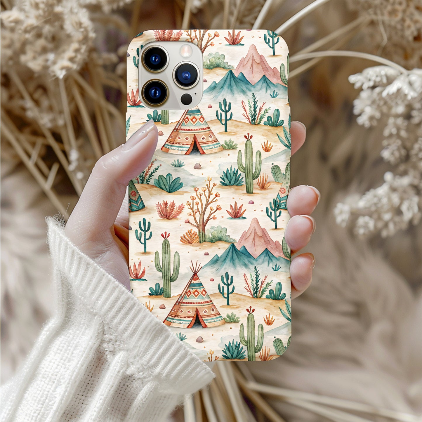 Colorful Desert Landscape Illustration Phone Case