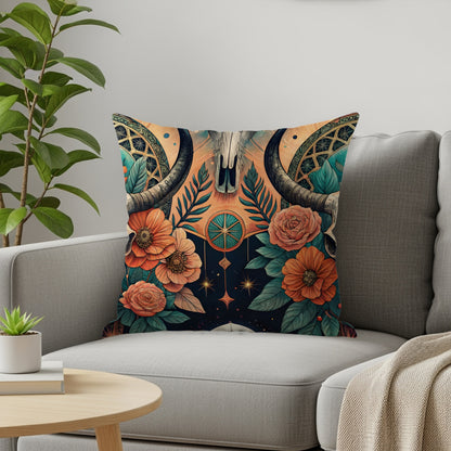 Colorful Skull and Flower Pattern Decorative Pillow