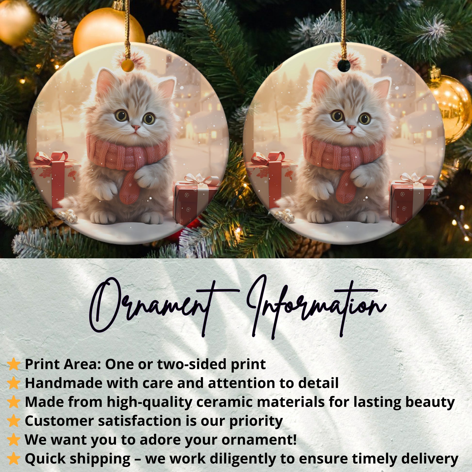 Cat with Scarf Holiday Ornament Cute Kitten Ornament product