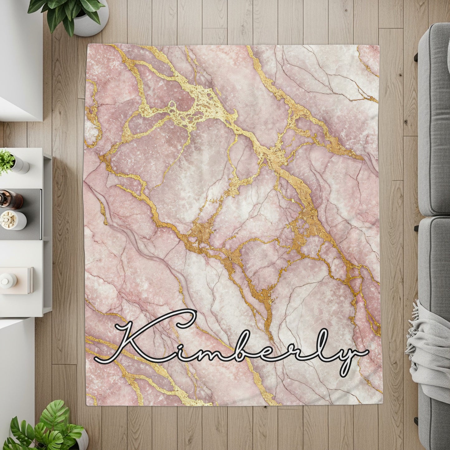Pink Marble Personalized Style Custom Name Blanket - Walk Greener