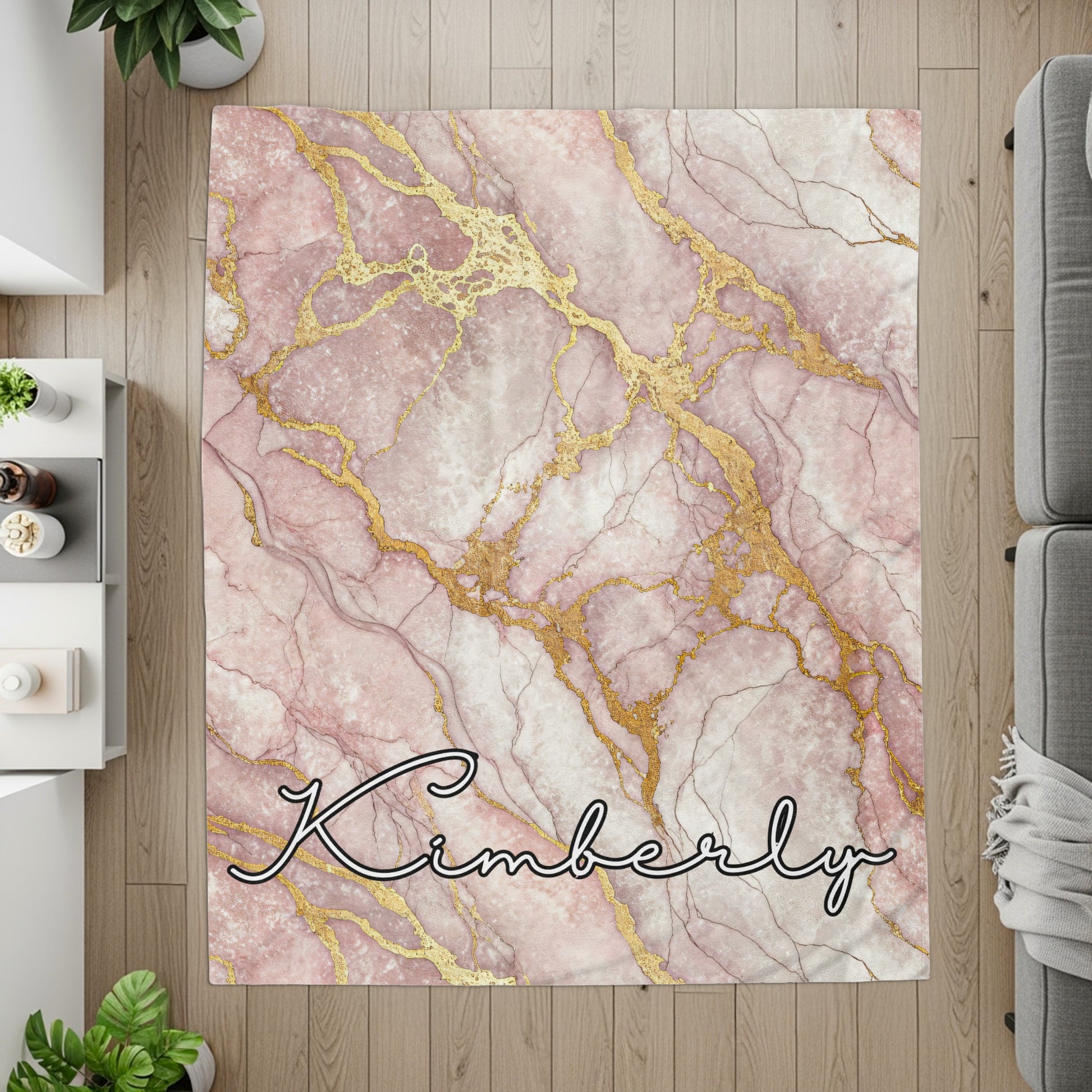 Pink Marble Personalized Style Custom Name Blanket - Walk Greener