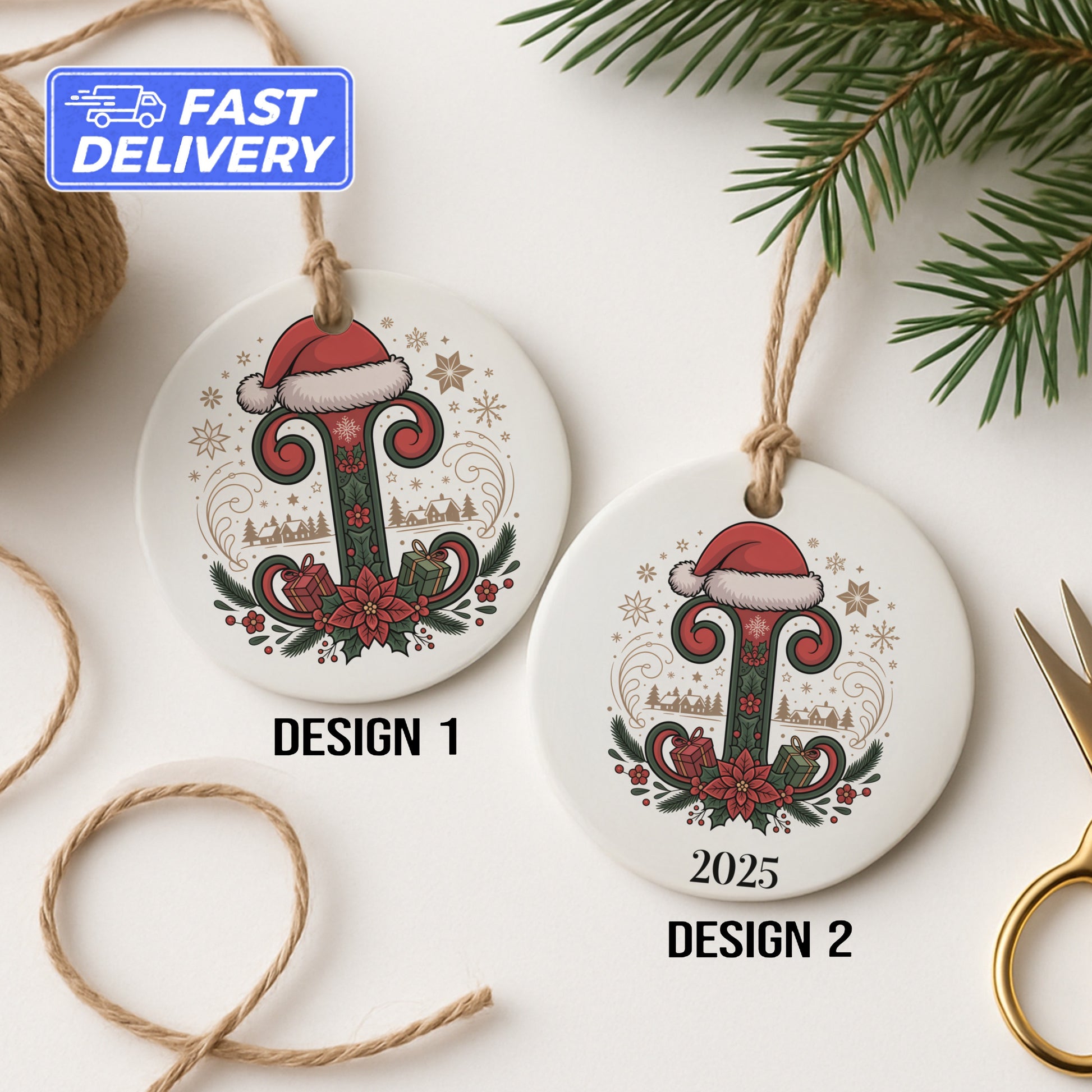 Santa Hat Scroll Design Christmas Ornament product