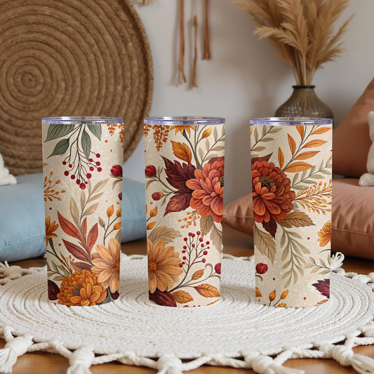 Floral Insulated Tumbler with Autumn Leaves Design Tumbler