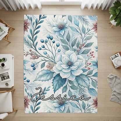 Personalized Floral Blue Botanical Design Rug