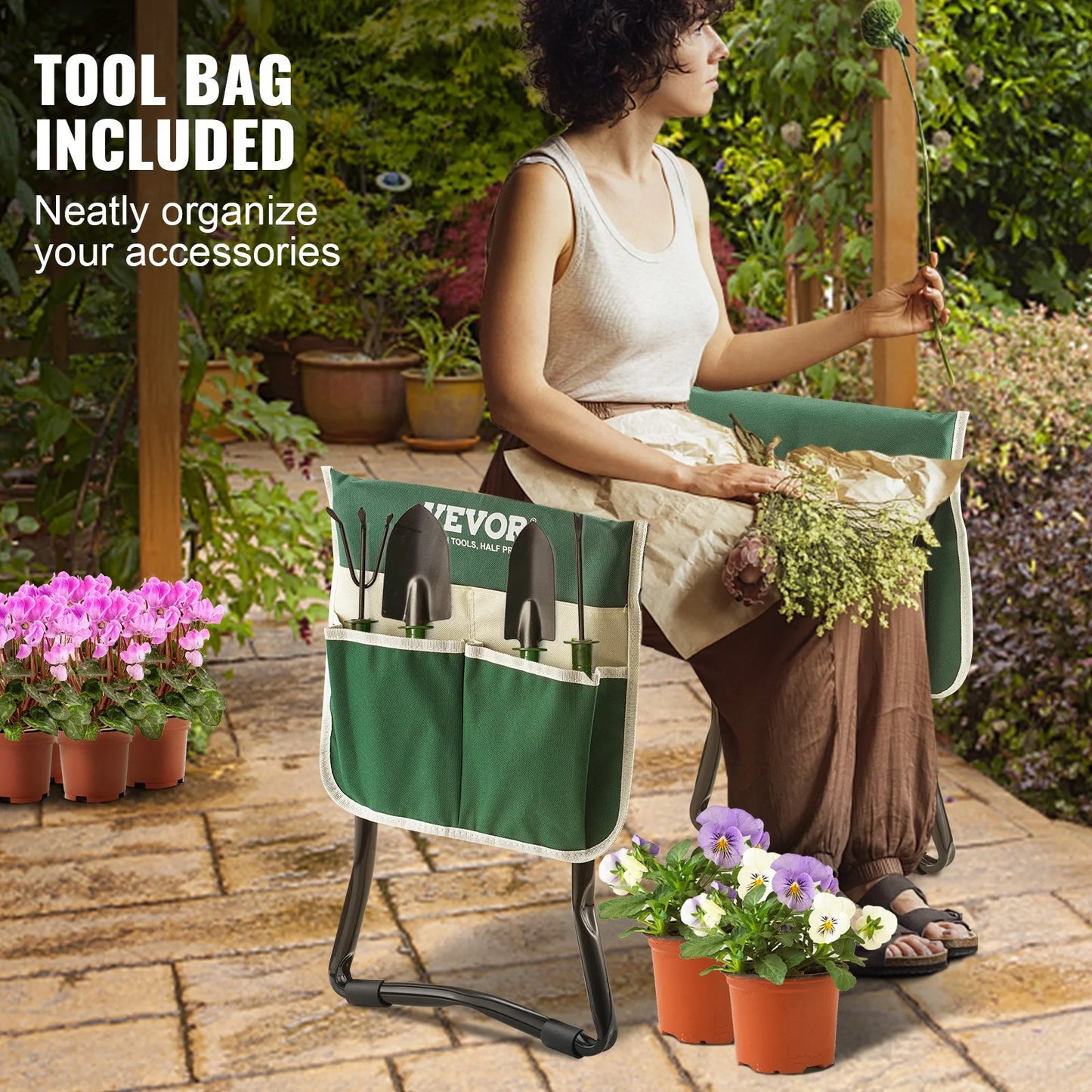 WalkGreener™ Garden Kneeler & Seat – Foldable Gardening Bench with Tool Bag