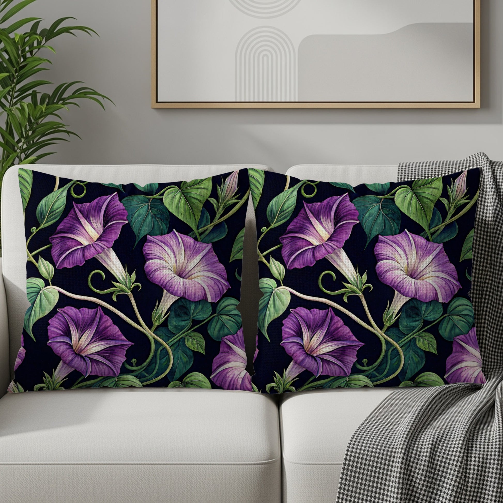 Purple and Green Morning Glory Throw Pillow Set