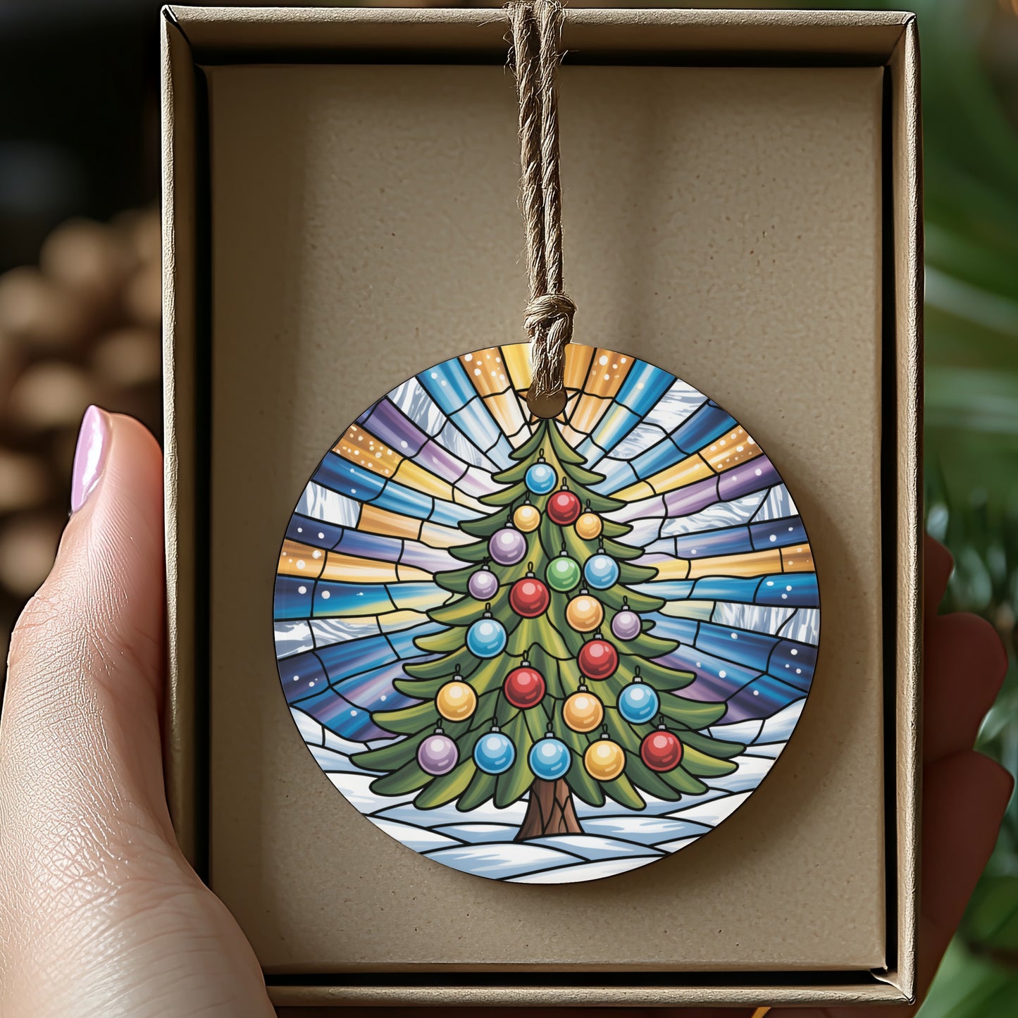 Vibrant Stained Glass Christmas Tree Ornament product