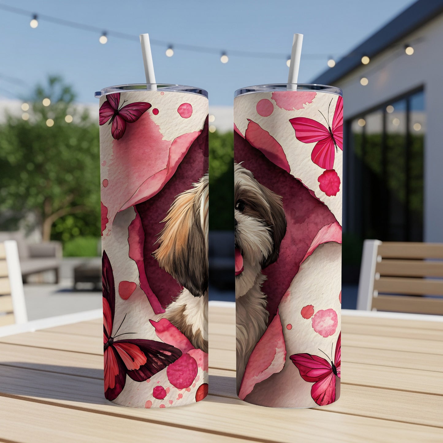 Cute Dog and Butterfly Design Insulated Tumbler