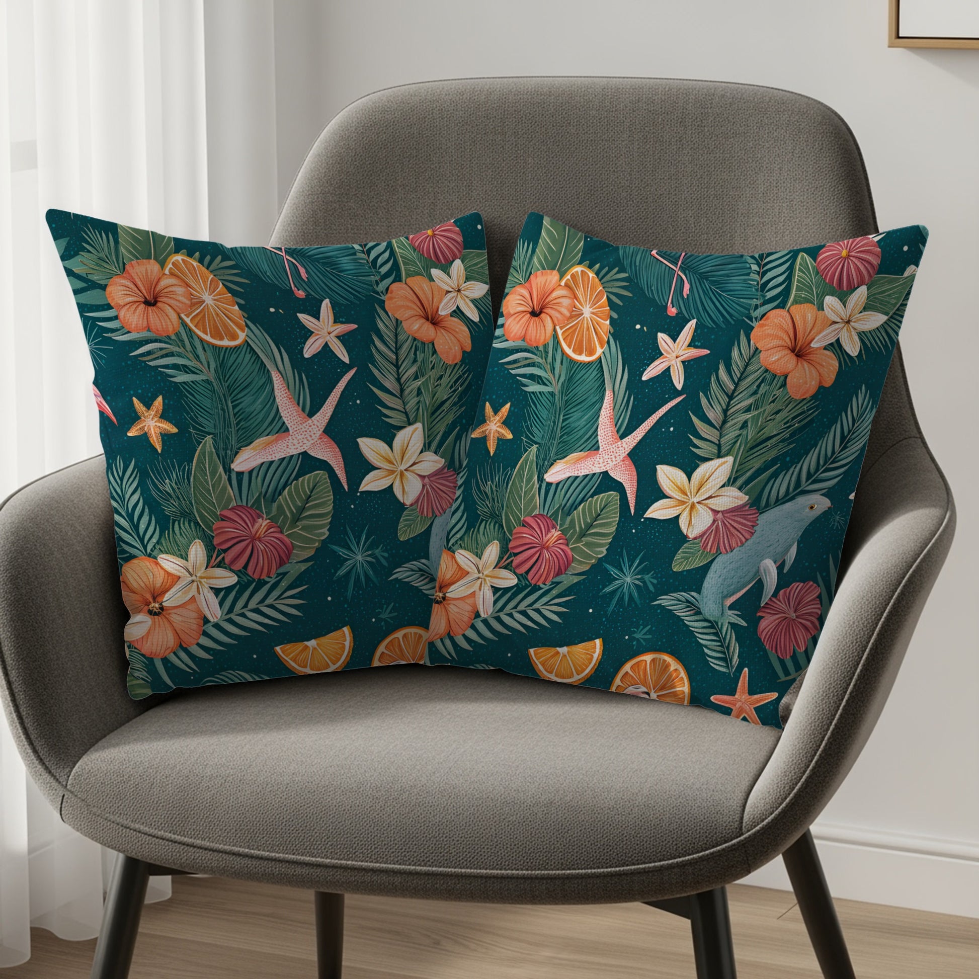 Seamless Tropical Design Featuring Flamingoes Flowers Throw Pillows - Walk Greener