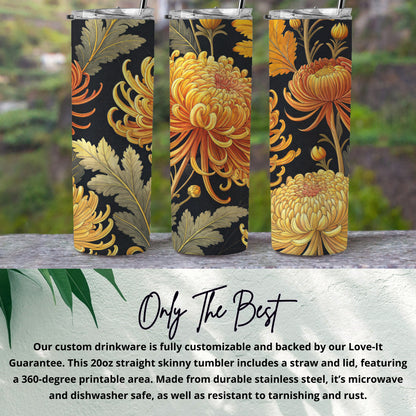 Exquisite Golden Chrysanthemum Floral Pattern Tumblers - Walk Greener