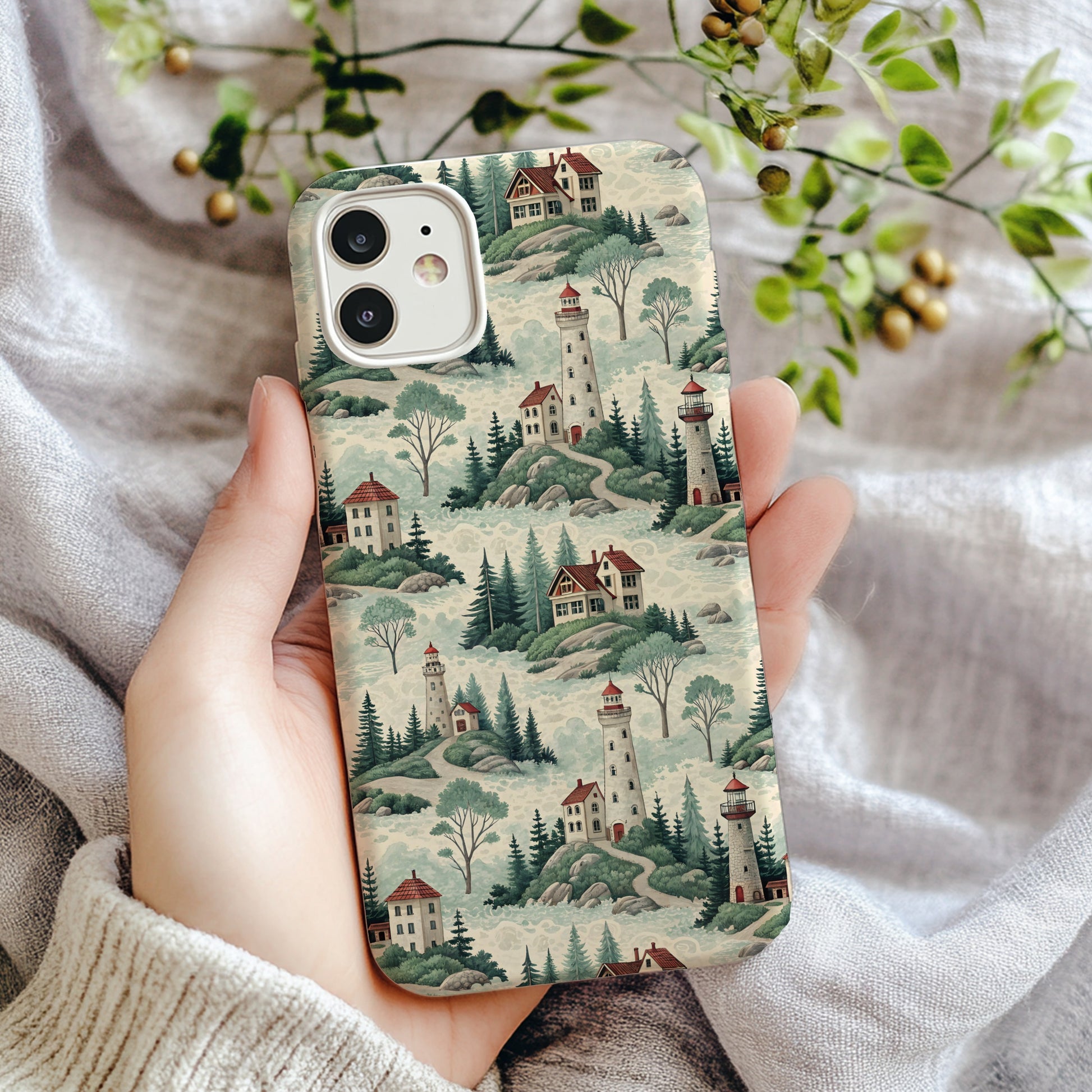 Coastal Lighthouse Landscape Pattern Design Custom Phone Case - Walk Greener