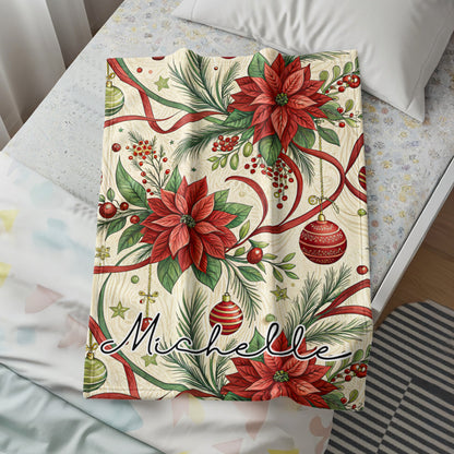 Personalized Christmas Poinsettia Pattern Blanket