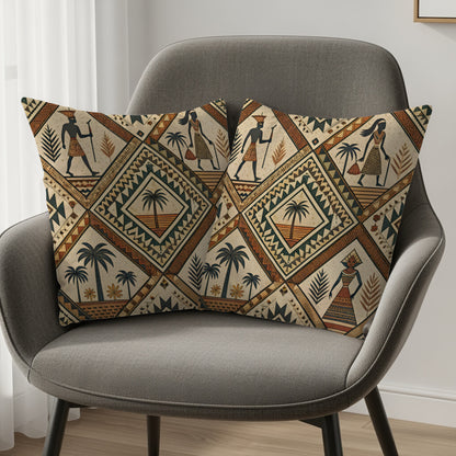 Egyptian Figures Palm Trees Cultural Pattern Pillows & Pillow Cases - Walk Greener