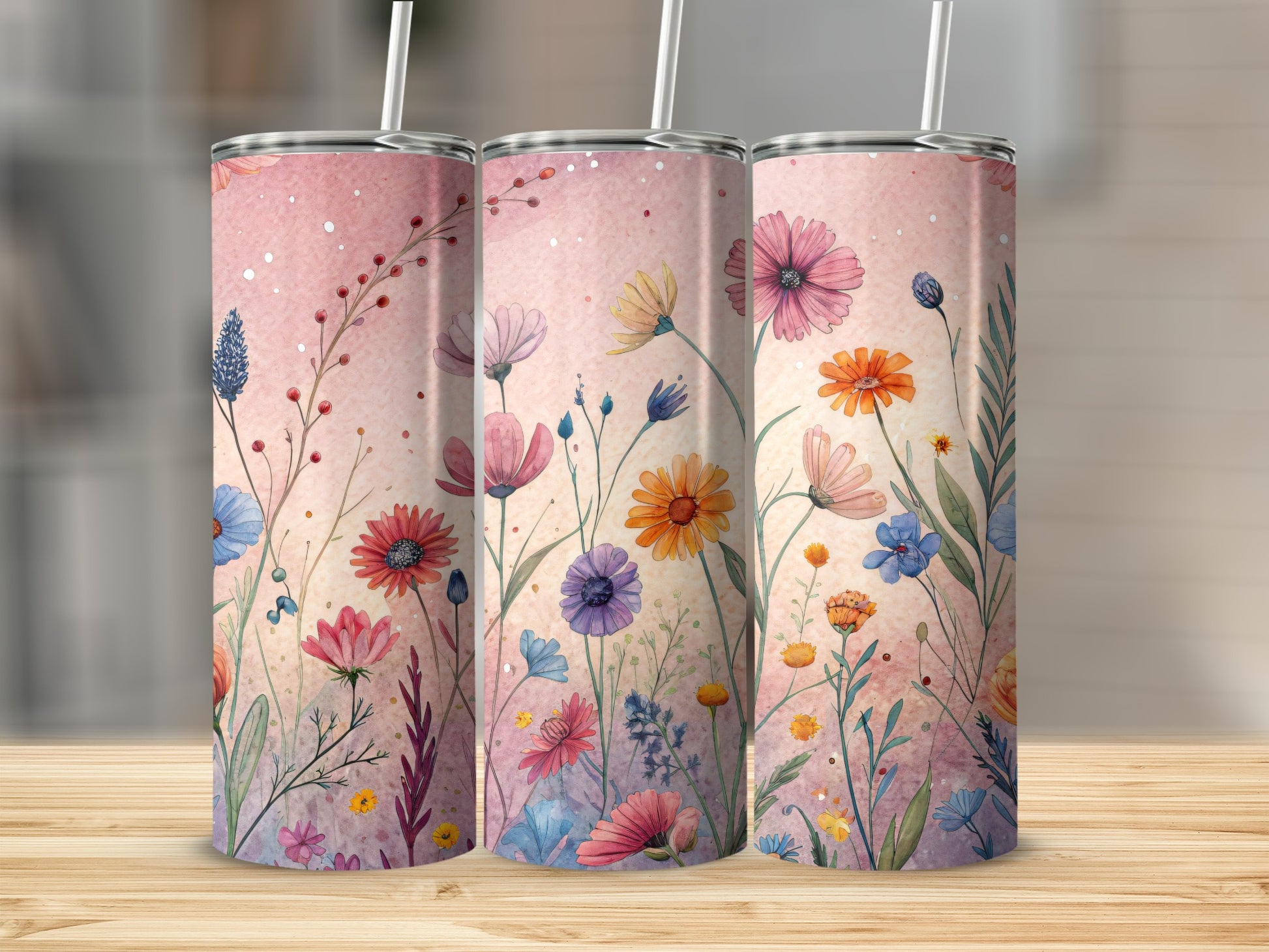 Watercolor Wildflowers Design for 20 oz Skinny Tumbler - Walk Greener