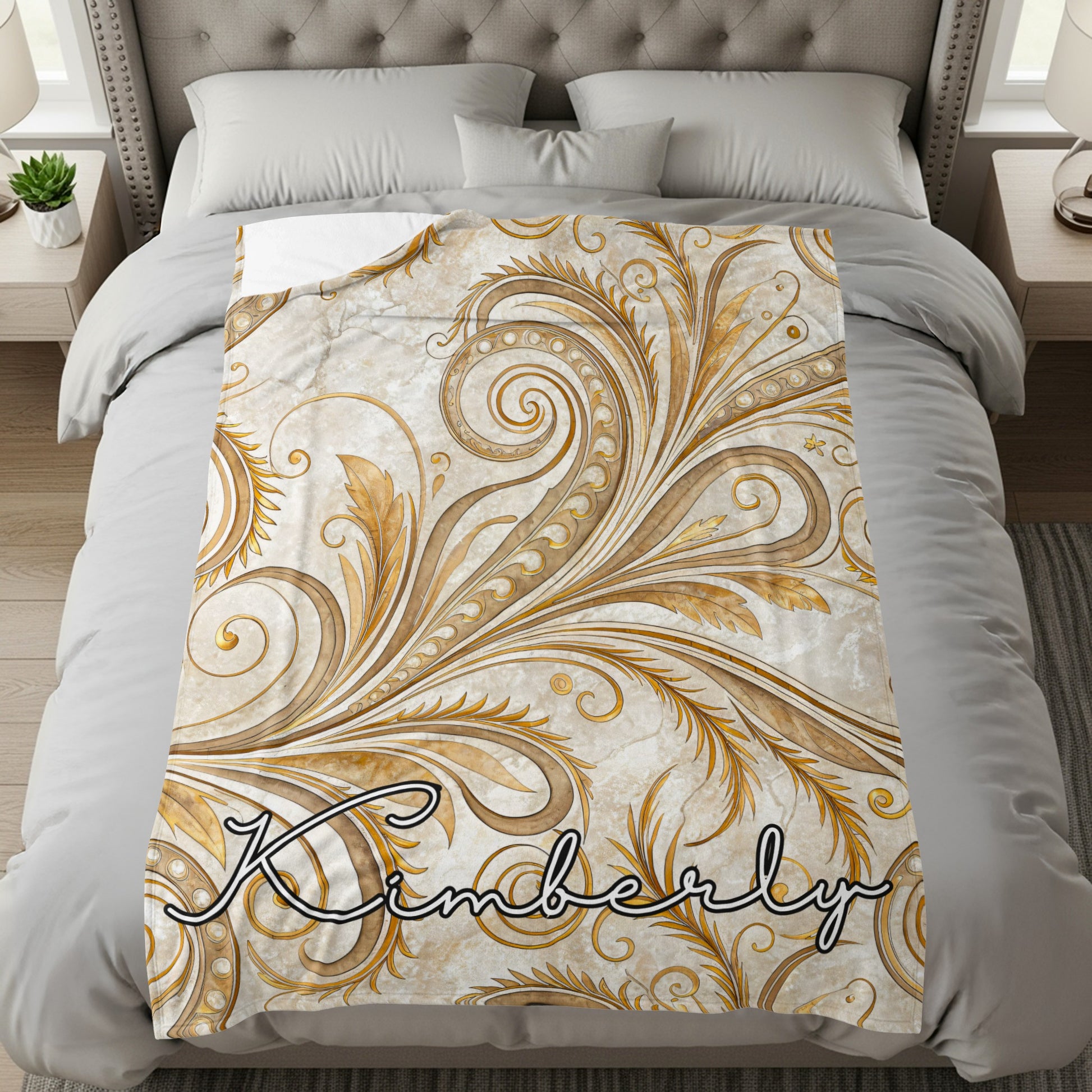 Elegant Gold and Beige Swirl Design Bedding Blanket