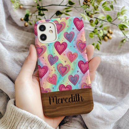 Rainbow Hearts with Custom Name Art Custom Phone Case - Walk Greener