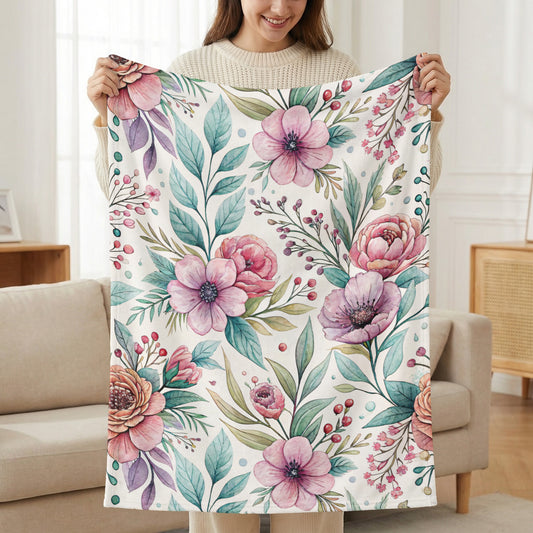 Floral Bouquet Artwork on Velveteen Plush Blankets - Walk Greener