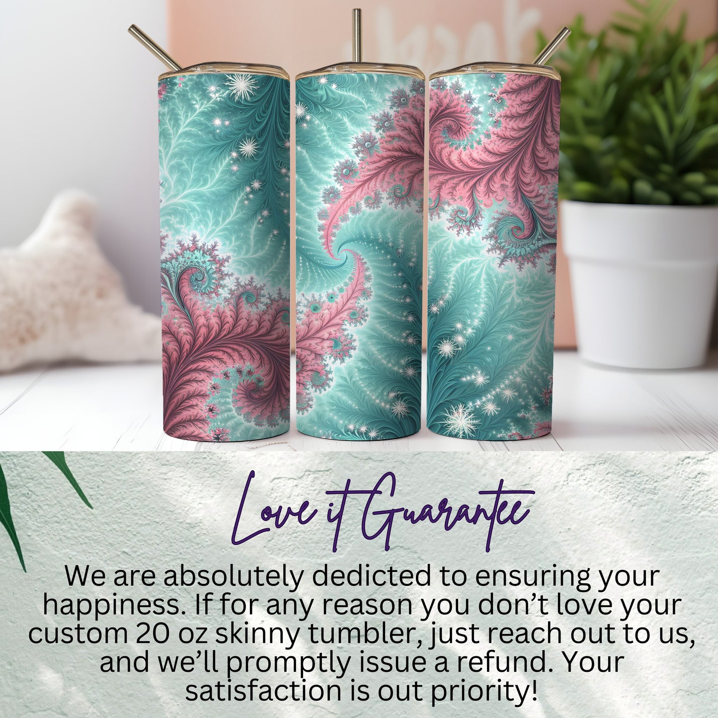 Fractal Pink And Teal Floral Design Amazing Digital Art Tumbler - Walk Greener
