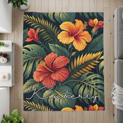 Tropical Floral with Custom Name Personalized Blanket - Walk Greener