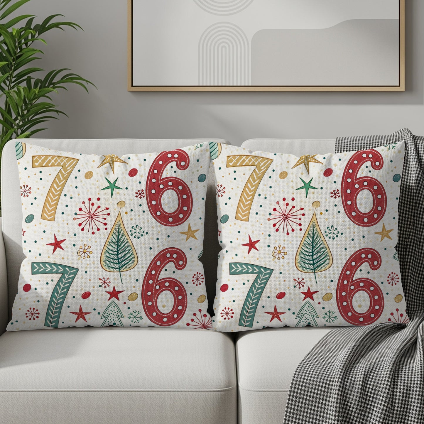 Holiday Season Six and Seven Patterned Christmas Tree Throw Pillows - Walk Greener