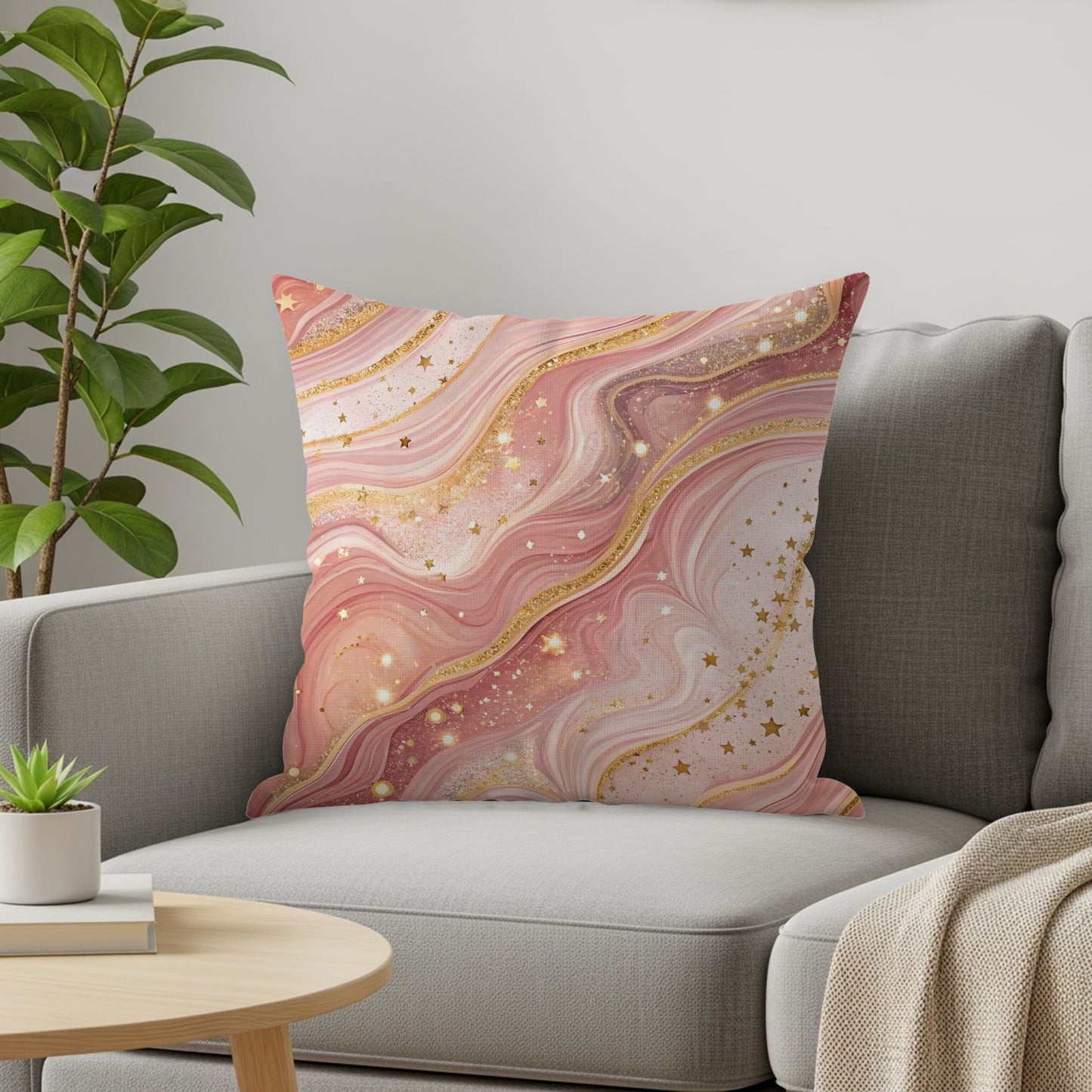 Luxury Pink with Gold Accents Stars Pattern Throw Pillows - Walk Greener