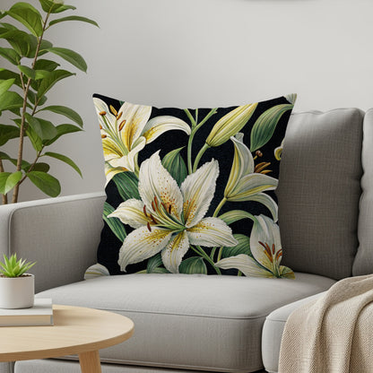 Elegant White Lily Floral Accent Throw Pillow