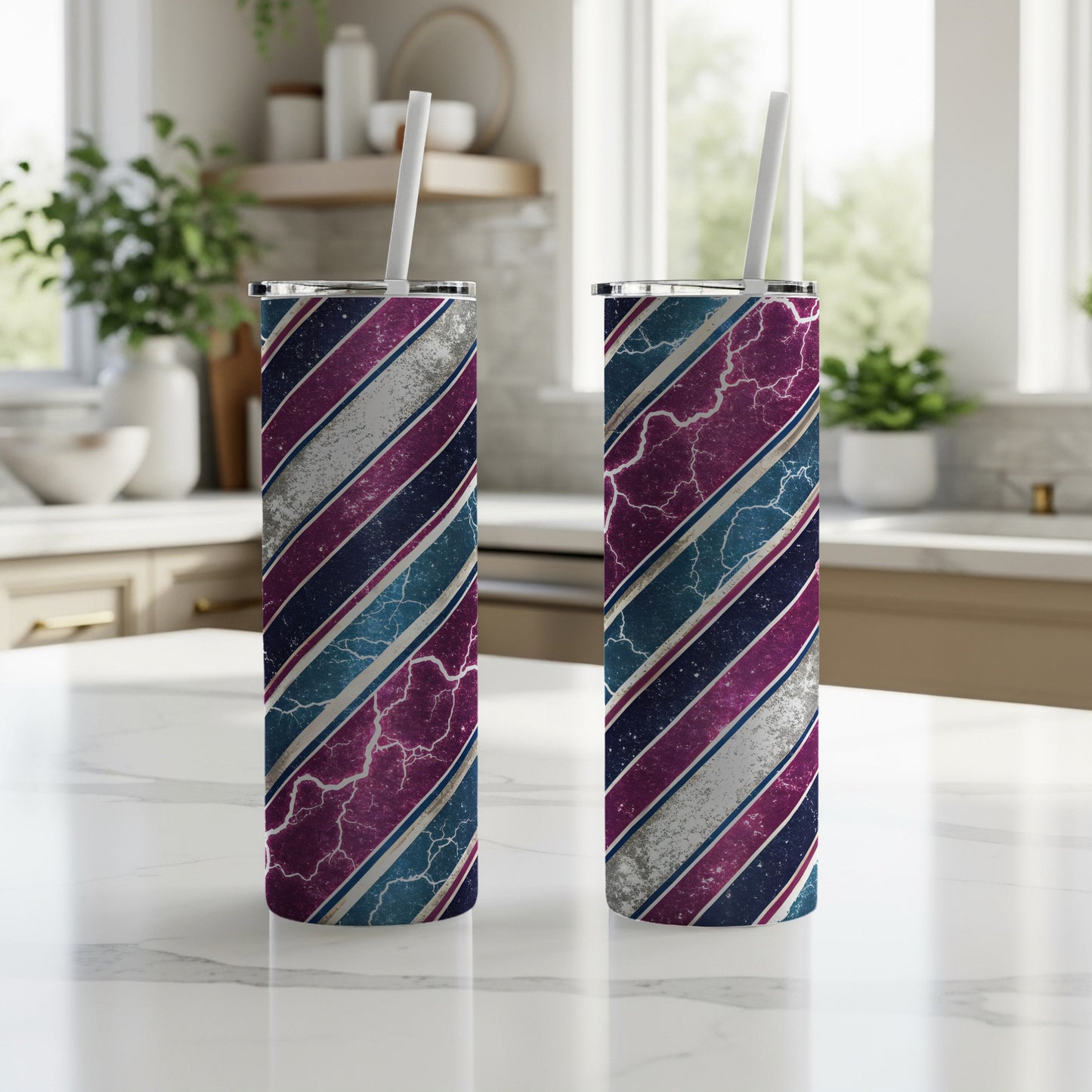 Vibrant Striped Design Insulated Tumbler with Straw