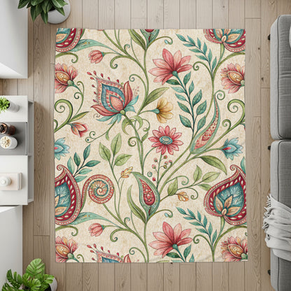 Ornate Floral Design Detailed Watercolor Velveteen Plush Blankets - Walk Greener