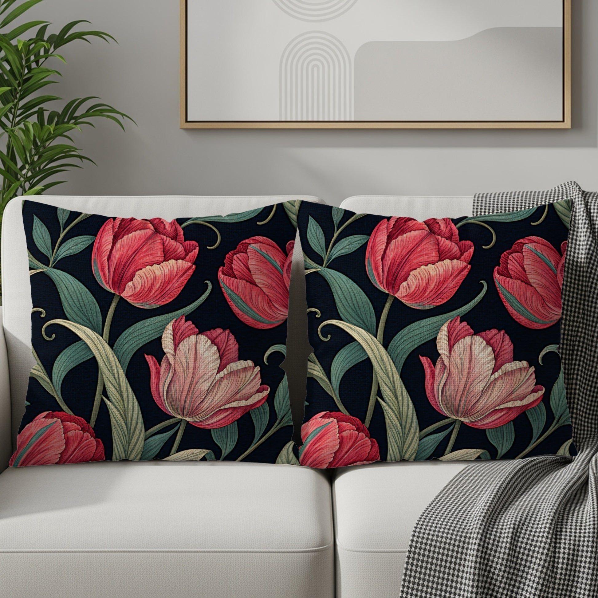 Elegant Red Tulips Seamless Pattern Decorative Floral Throw Pillows - Walk Greener