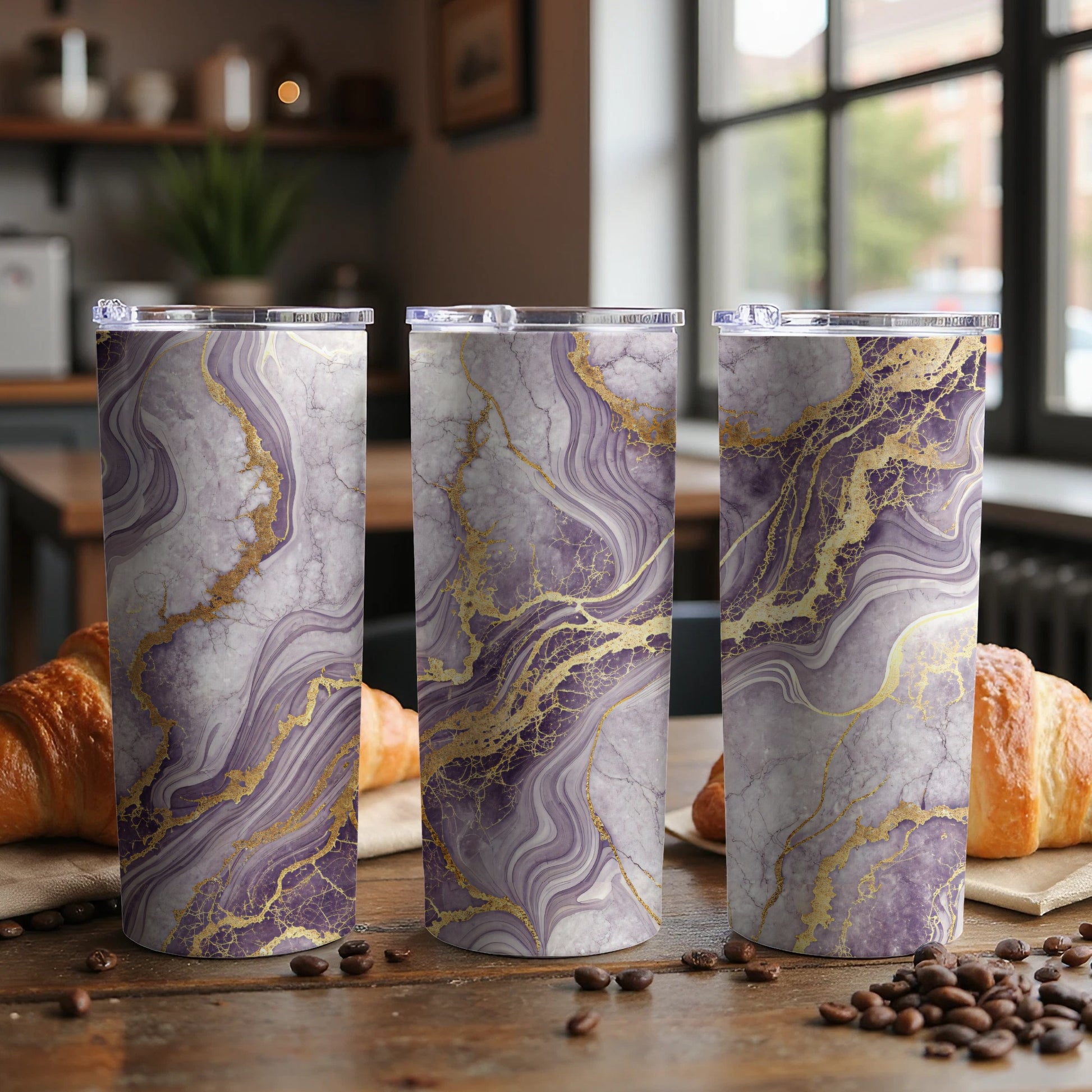 Elegant Purple and Gold Marble Insulated Tumbler