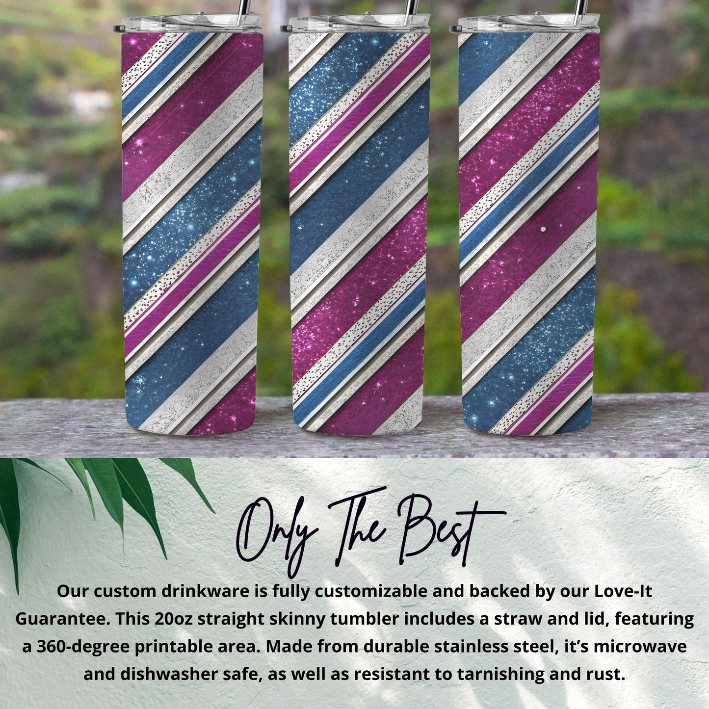 Multicolor Striped Skinny Tumbler with Straw and Lid