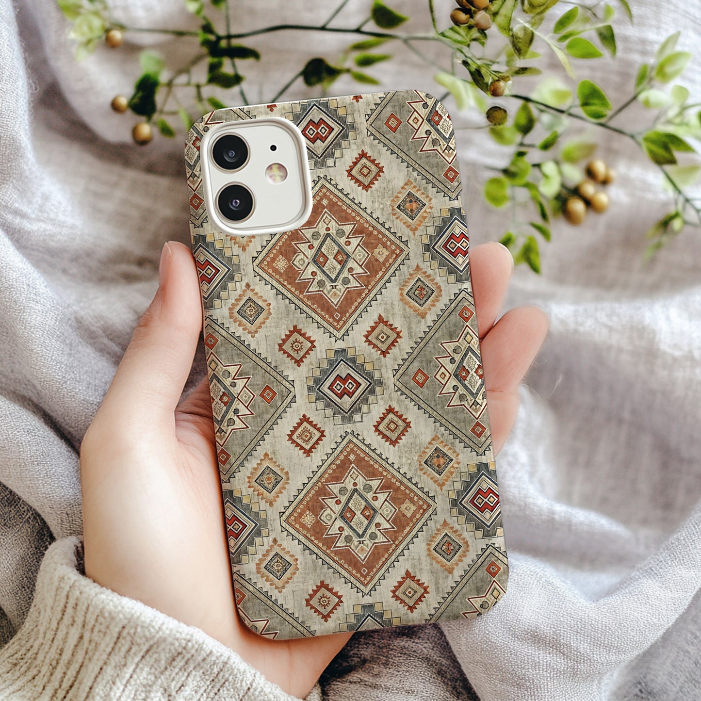 Aztec Geometric Shapes in Earth Tones Patterned Custom Phone Case - Walk Greener