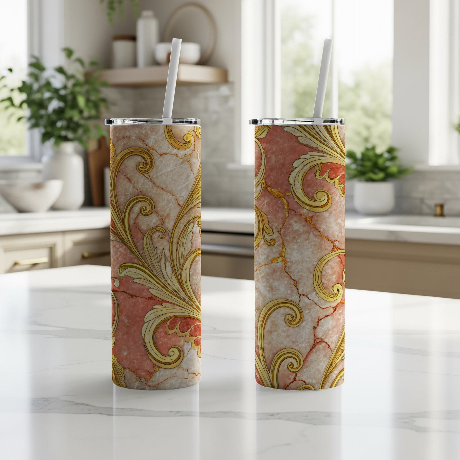 Elegant Gold and Peach Swirl Insulated Tumbler