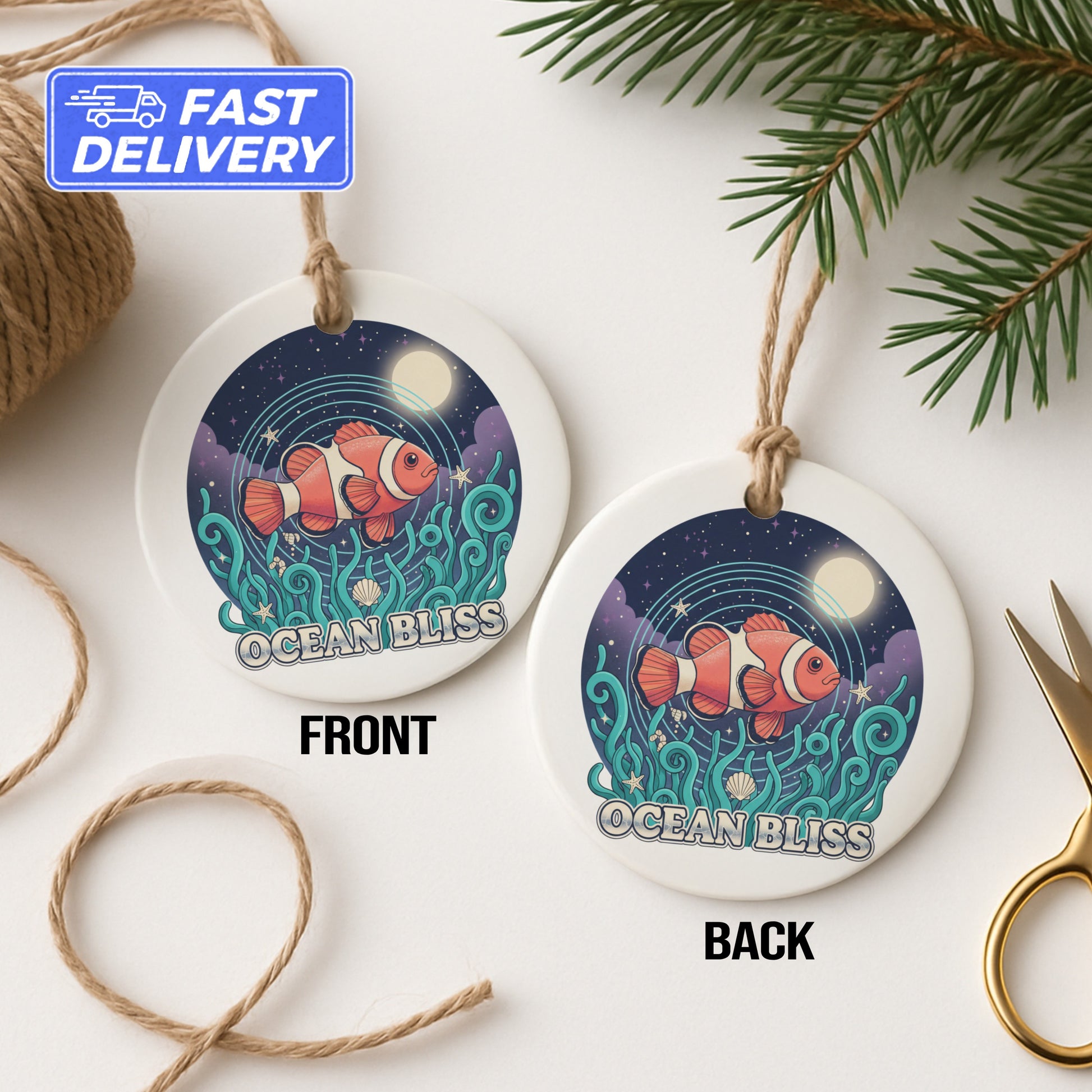 Adorable Clownfish On Ocean Bliss Ornament product type