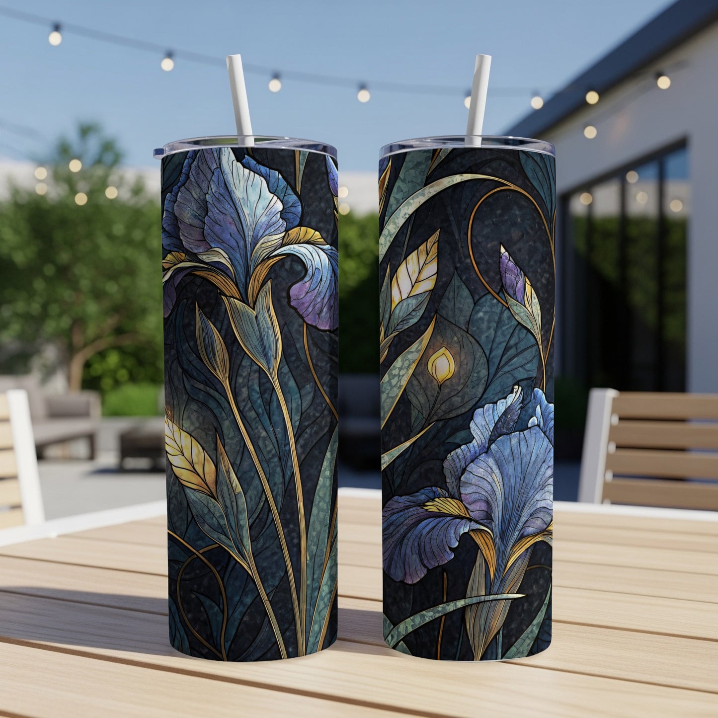 Ornate Iris Art Deco Style Floral Design for Everyone 20 oz Skinny Tumbler - Walk Greener