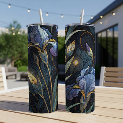 Ornate Iris Art Deco Style Floral Design for Everyone 20 oz Skinny Tumbler - Walk Greener