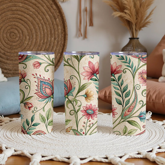 Elegant Floral Pattern Watercolor Look for 20 oz Skinny Tumbler - Walk Greener