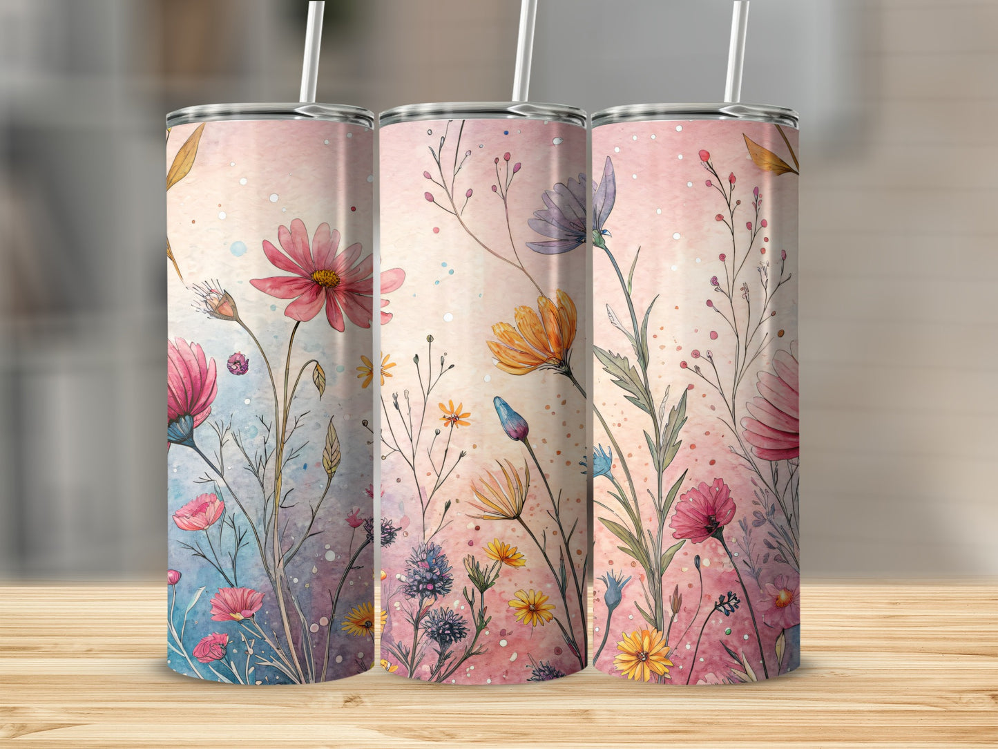 Watercolor Flowers In The Garden Design For 20 oz Skinny - Walk Greener