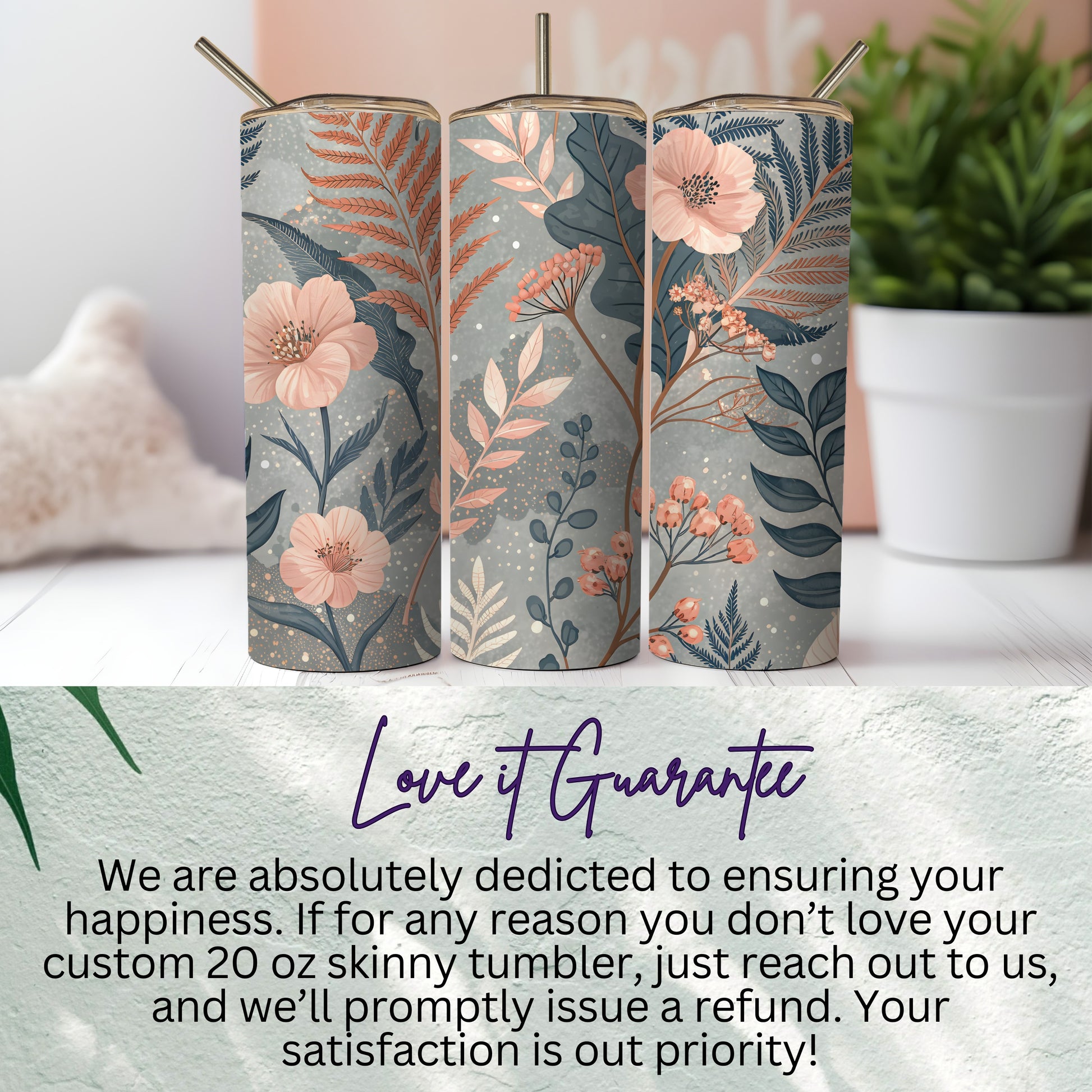 Serene Blooms and Botanical Delight Artistic Tumbler - Walk Greener