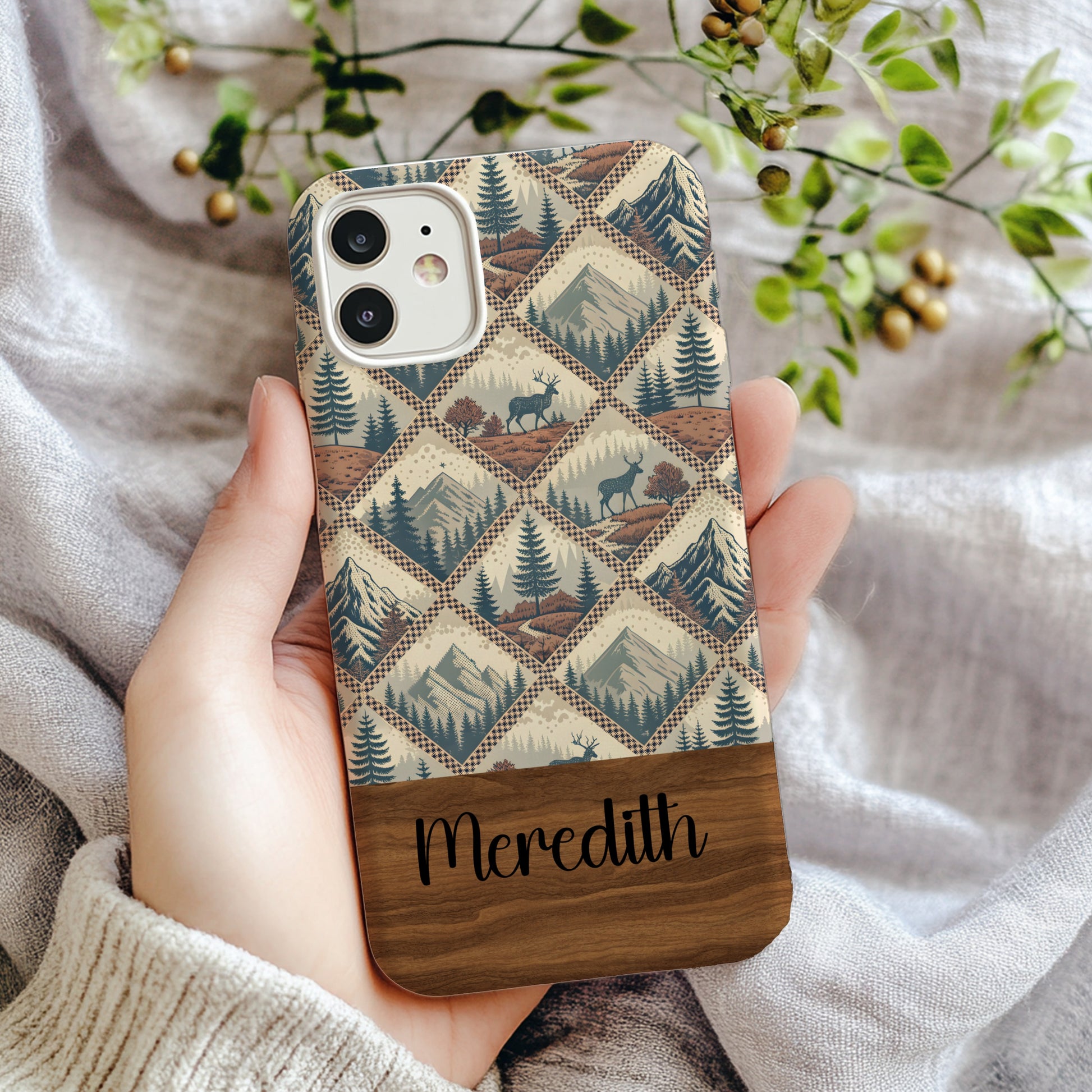 Rustic Mountain Forest Deer Pattern With Custom Name Custom Phone Case - Walk Greener
