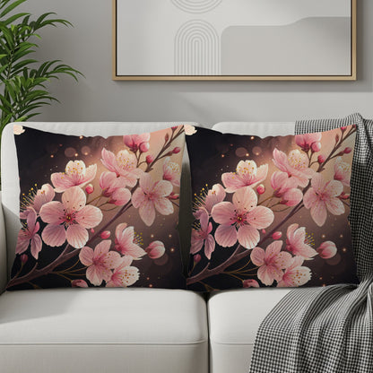 Pink Floral Blossoms Against Dark Backdrop Decorative Floral Throw Pillows - Walk Greener