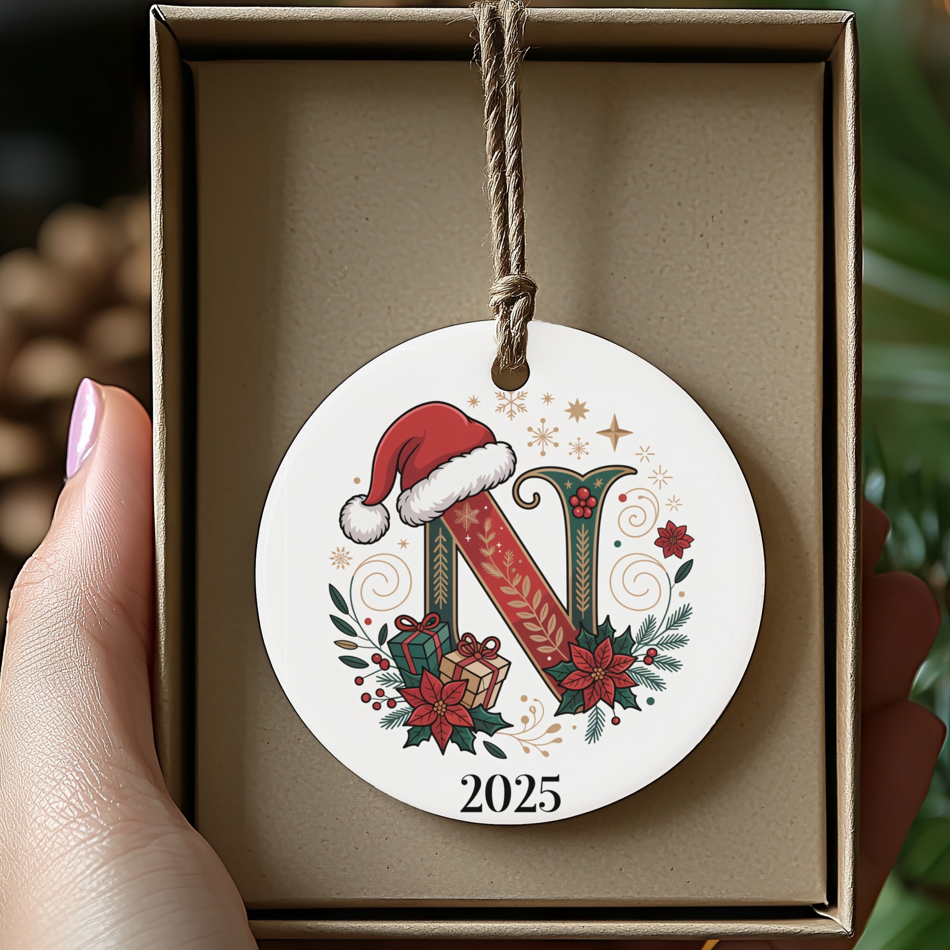 Personalized Christmas Ornament with Initial 2025 product type