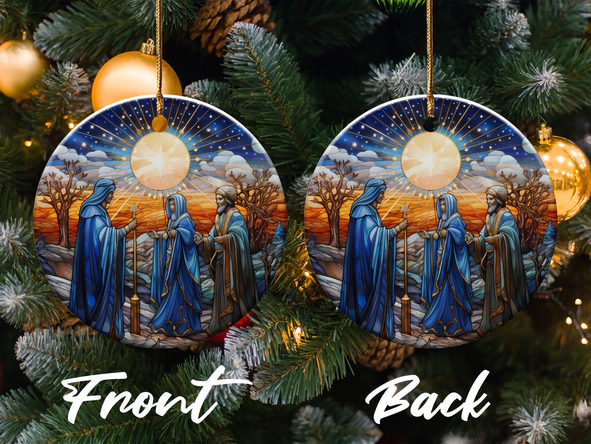 Nativity Scene Round Ceramic Christmas Ornaments product